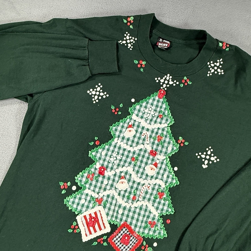 Vintage 90s Fruit of the Loom Christmas Tree Long Sleeve T-Shirt Green XL USA